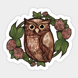 Cute Owl Clover Wreath Sticker